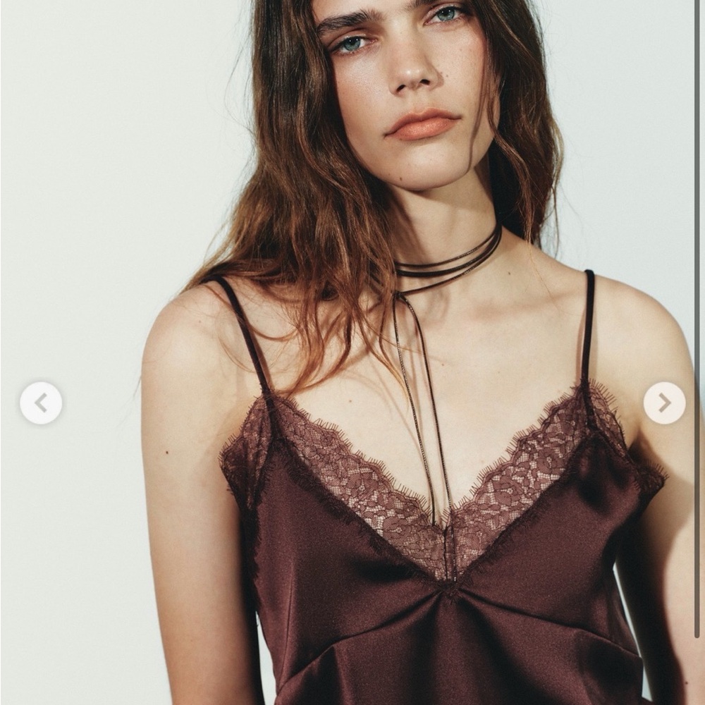 Zara Chocolate Lace Detail Tank Top